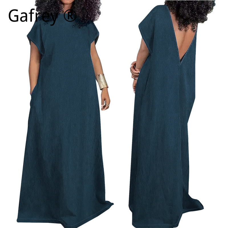 Vintage Fashion Outfit - Gaun Maxi Denim Wanita Ukuran Plus