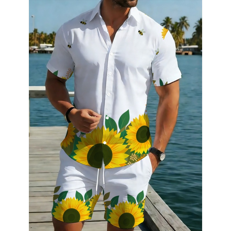 Printed Floral Shirt - Setelan Kemeja dan Celana Pendek Pria