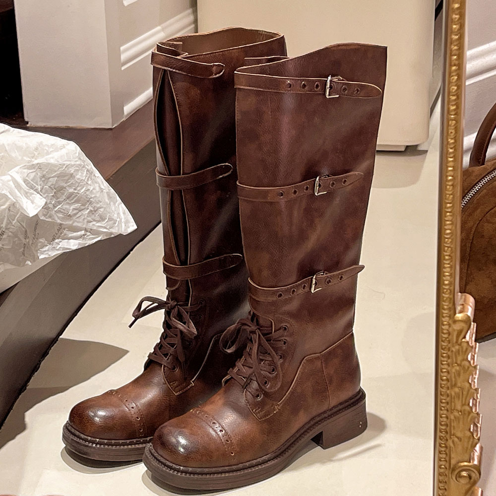 Vintage Style Women Fashion - Sepatu Bot Setinggi Lutut Wanita Desain