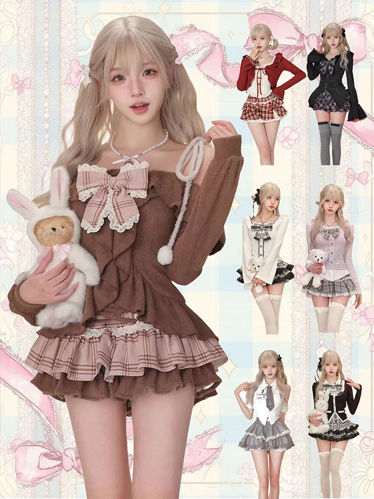 Vintage Fashion Outfit - Set 2 Potong Gaya Preppy Vintage