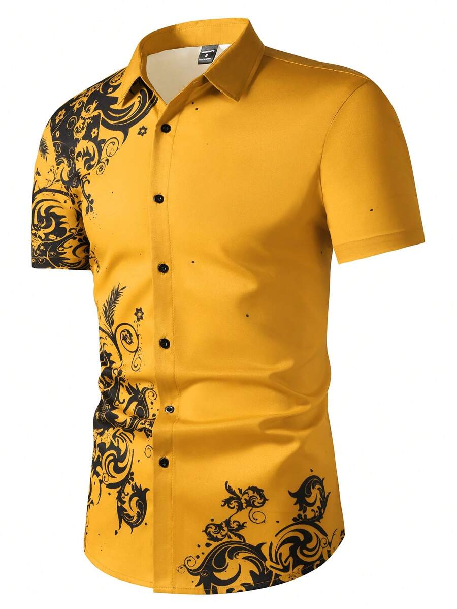 Printed Floral Shirt - Manfinity Homme Kemeja Kasual Pria Lengan