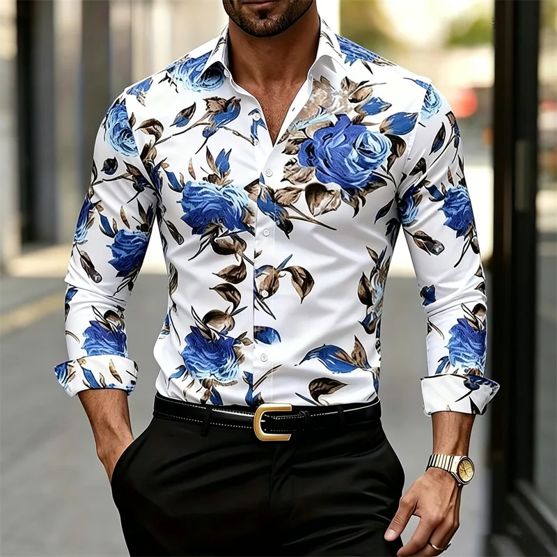 Printed Floral Shirt - Kemeja Pria Lengan Panjang Berkerah dengan