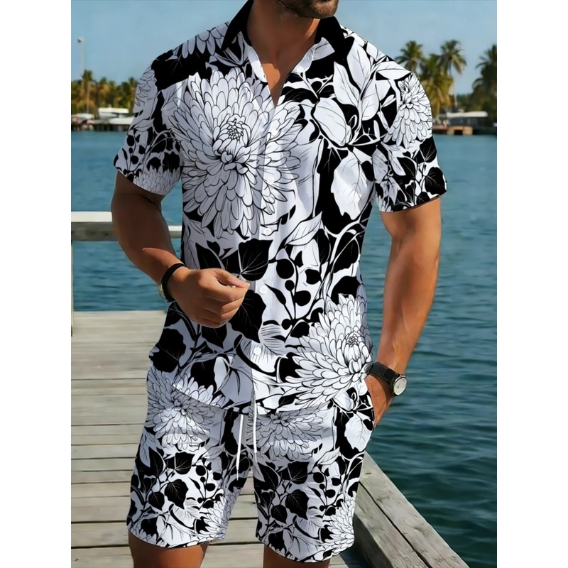 Printed Floral Shirt - Setelan Kemeja Lengan Pendek Motif Bunga