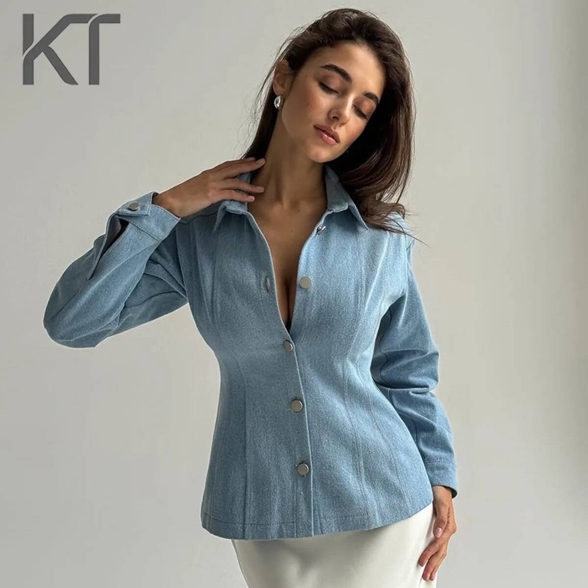 Vintage Fashion Women - Kemeja Denim Vintage KT untuk Wanita,