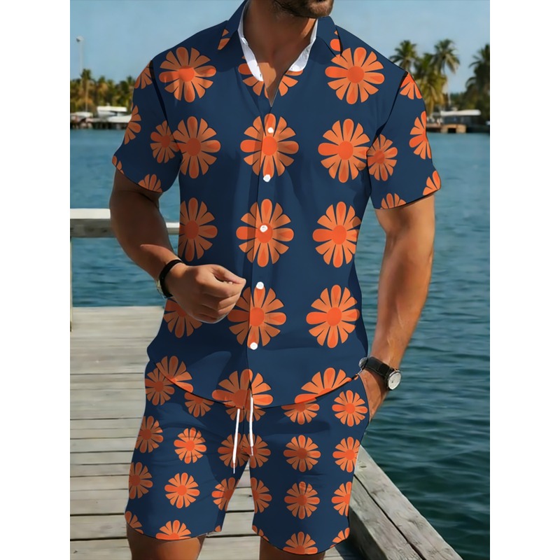Printed Floral Shirt - Setelan kemeja lengan pendek dan celana