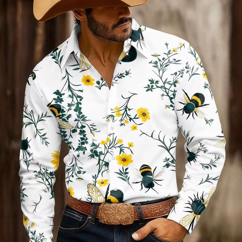 Printed Floral Shirt - Kemeja Pria Bermotif Bunga Lengan Panjang,