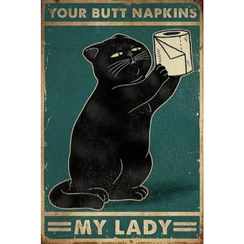Vintage Fashion Posters - Plakat Logam Kucing Lucu Hitam Vintage,
