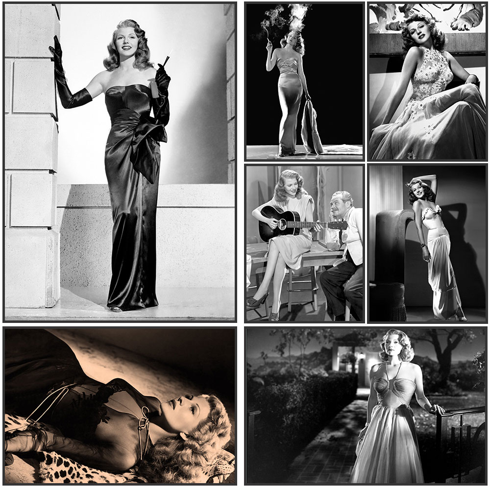 Vintage Fashion Sketches - Poster Rita Hayworth, hitam dan putih,
