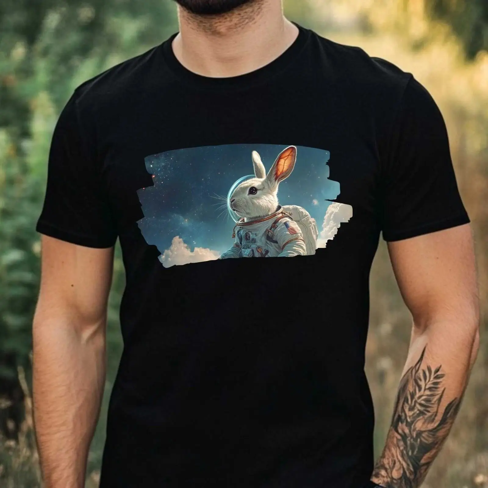 Vintage Fashion Herren - Kaos Pria Motif Kelinci Astronot Bahan