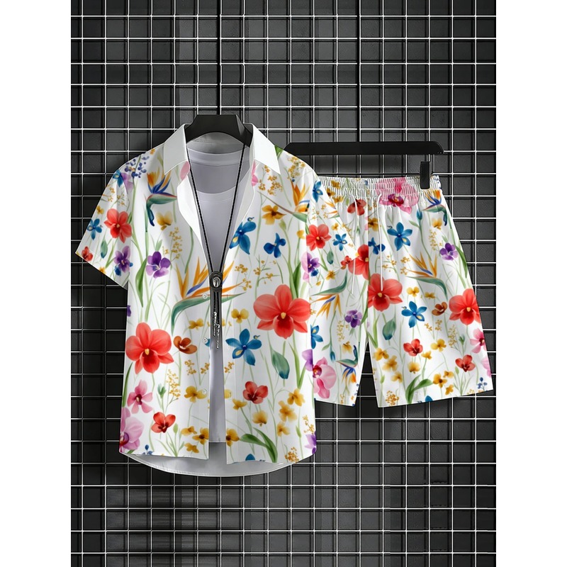 Setelan Baju Laki-laki Motif B - Printed Floral Shirt ulasan dan harga