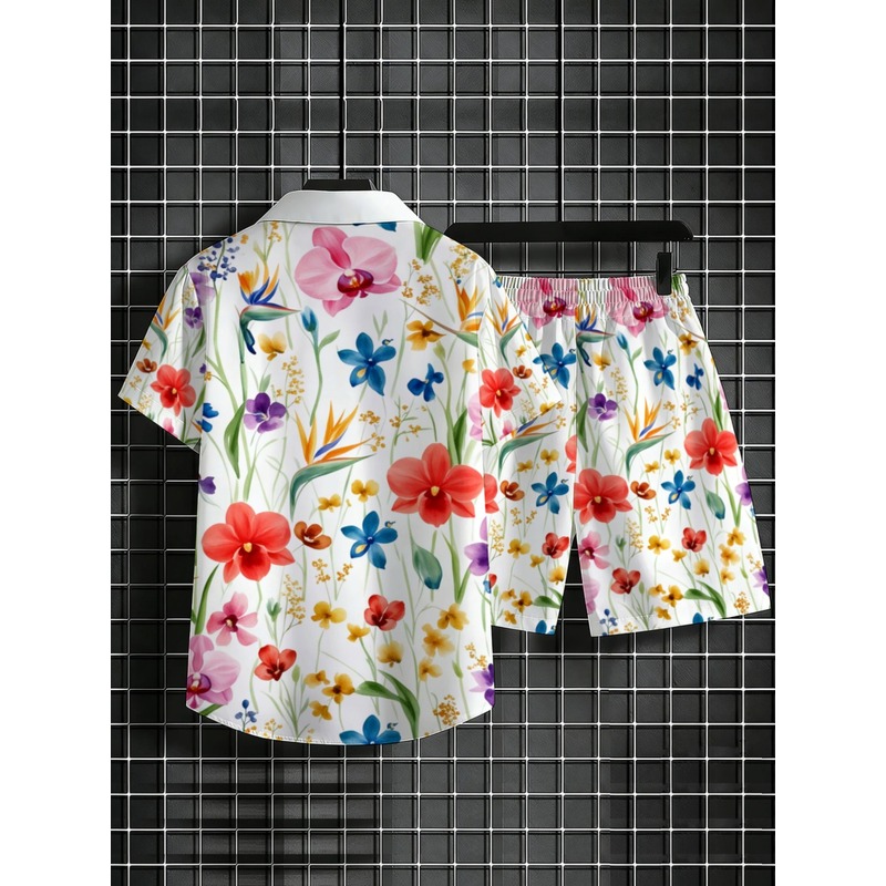 Setelan Baju Laki-laki Motif B - Printed Floral Shirt ulasan dan harga
