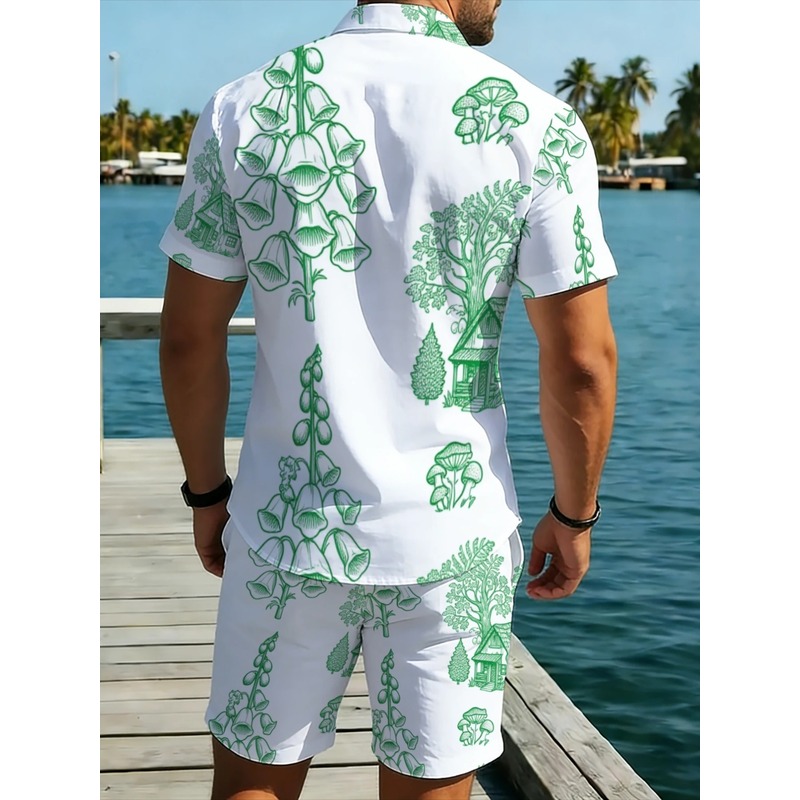 Set Liburan Pantai Pria Bahan  - Printed Floral Shirt ulasan dan harga