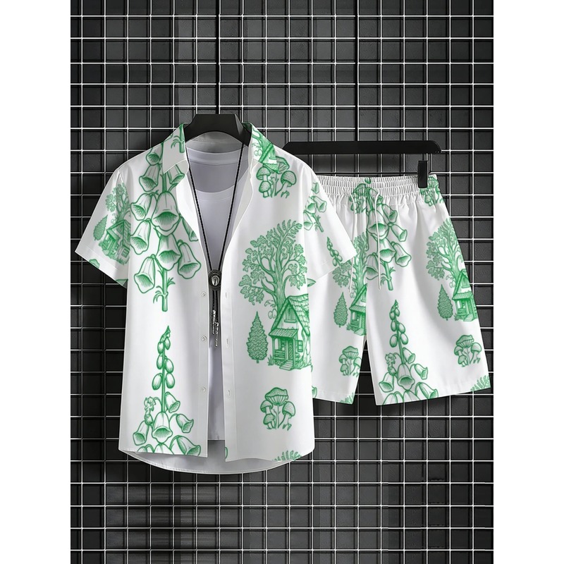Set Liburan Pantai Pria Bahan  - Printed Floral Shirt ulasan dan harga