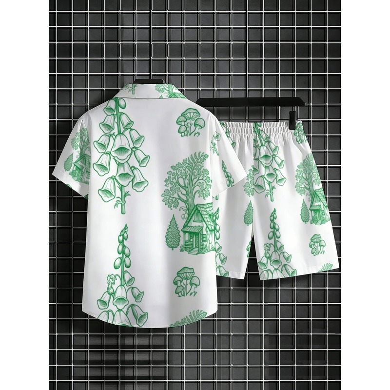 Set Liburan Pantai Pria Bahan  - Printed Floral Shirt ulasan dan harga