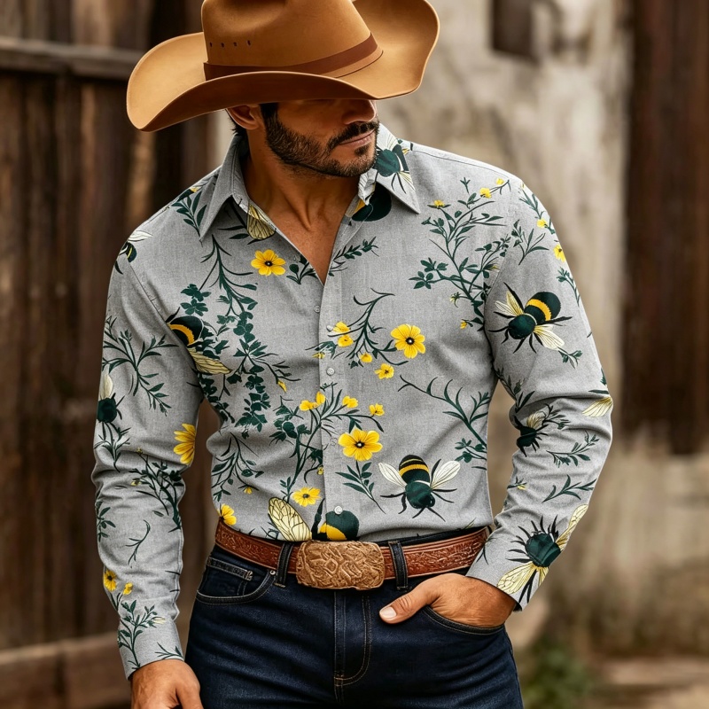 Kemeja Pria Bermotif Bunga Len - Printed Floral Shirt ulasan dan harga